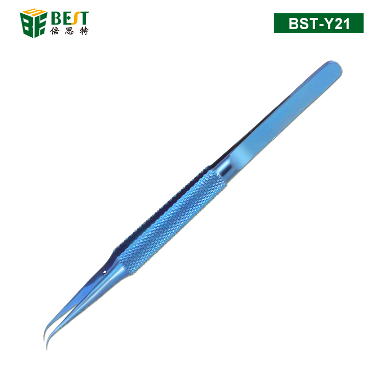 BST-Y21 手機(jī)維修指紋飛線鑷子 鈦合金0.15mm細(xì)尖鑷子 彎咀 加長(zhǎng)加硬彎鑷子