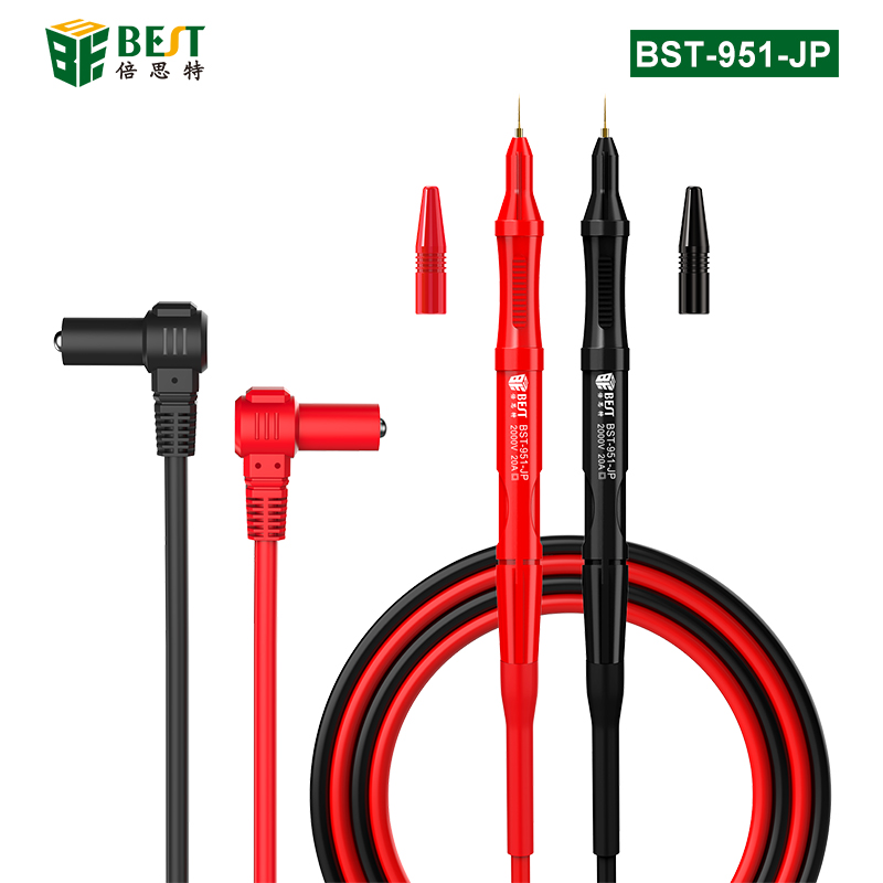BST-951-JP 彈簧式超導細尖表筆 萬用表表筆線 特尖鍍金彈簧針 防燙防凍硅膠線 20A大電流 表棒鍍金純銅特尖表針可換頭